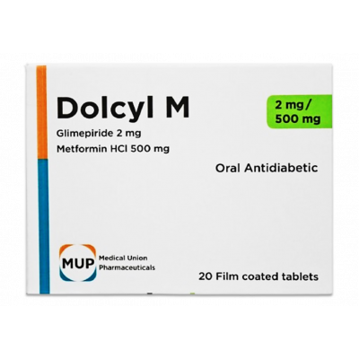 DOLCYL M 2 / 500 MG ( GLIMEPIRIDE / METFORMIN ) 20 FILM-COATED TABLETS